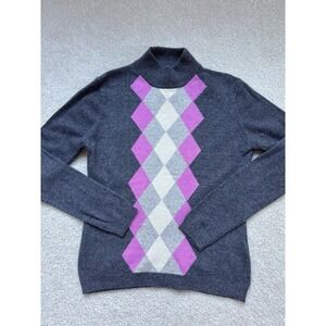 iyCashmere Pullover Crew Neck Plaid 100% Cashmere Sweater Women Size S